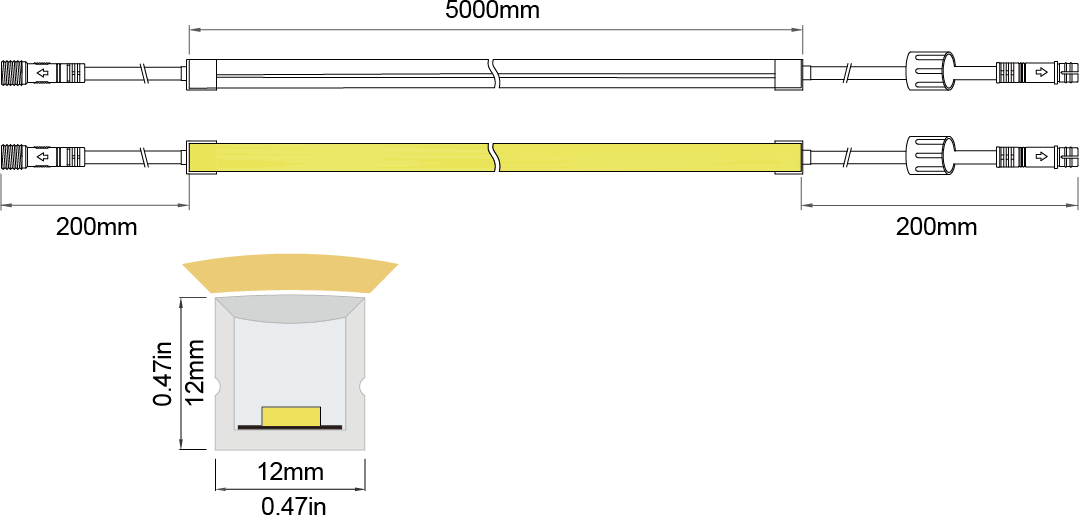 LED Neon Flex Top view-M：12X12 IP68 Solid Waterproof Technical Specifications
