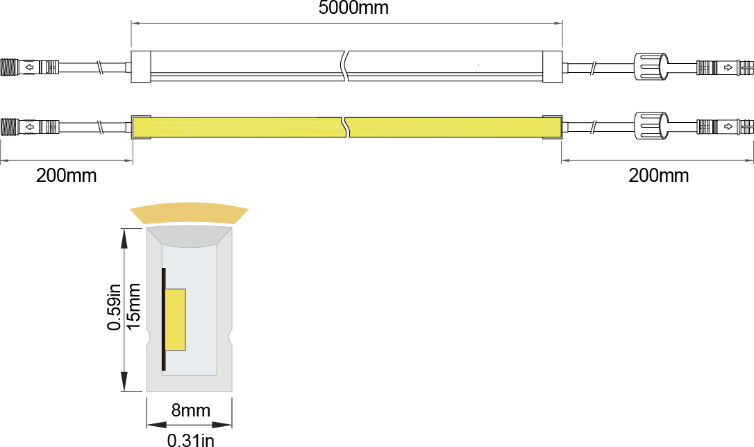 LED Neon Flex Side View-M：8X15 IP68 Solid Waterproof Technical Specifications