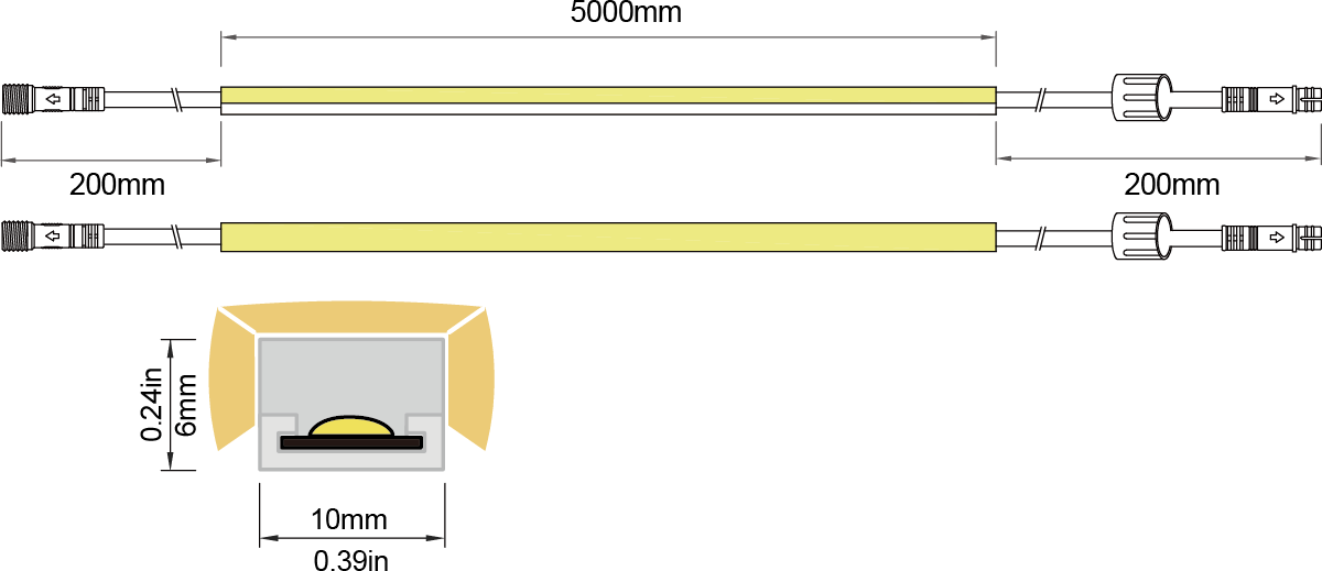 LED Neon Flex 3-face view-Mini：10X6 IP68 Solid Waterproof Technical Specifications