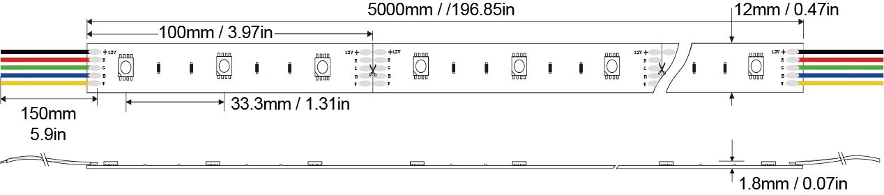 LED Strip light 5050RGBW-30D-12MM-24V IP20-IP65-IP66-IP67-IP68 Technical Specifications