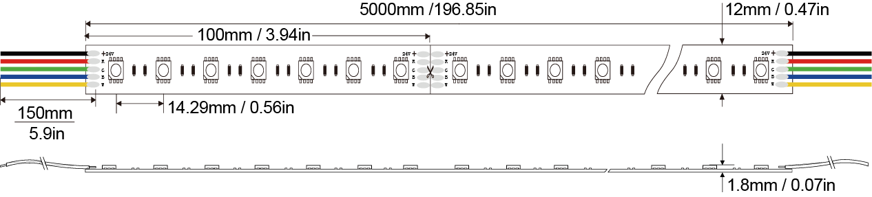5050RGBW-70D-12MM-24V Technical Specifications