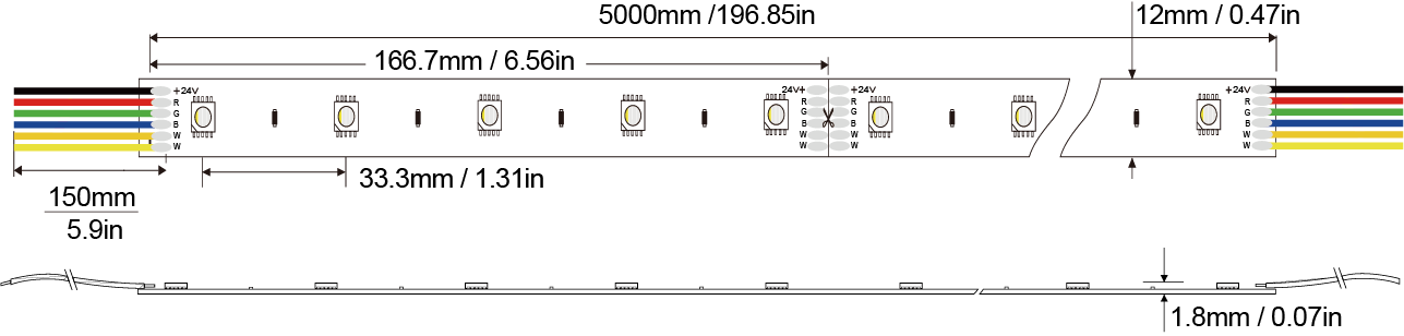 5050WRGBW-30D-12MM-24V Technical Specifications