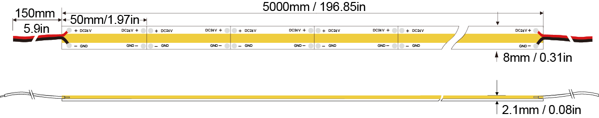 白光系列:COB-480D-8MM-24V Technical Specifications