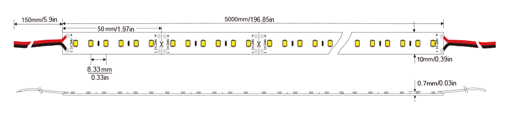 LED Strip light 2216-120D-10MM-24V IP20-IP65-IP66-IP67-IP68 Technical Specifications