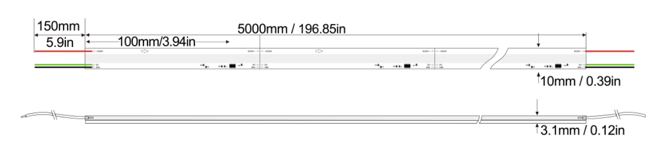 Pixel RGB COB Series: COB-480D-10MM-24V IP20-IP65-IP67-IP68 Technical Specifications