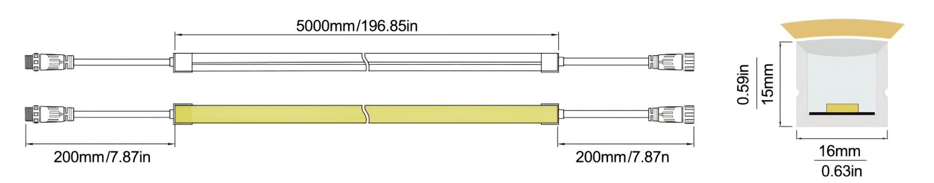 LED Neon Flex Top View-L：16X15 CT IP68 Solid Waterproof Technical Specifications