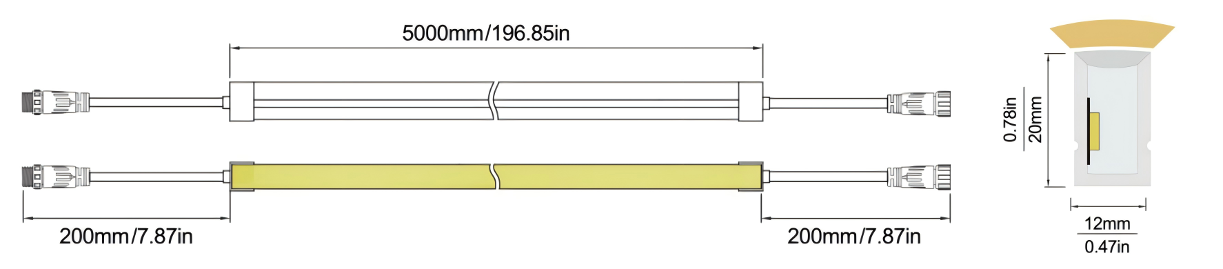 LED Neon Flex Side View-L：12X20 FA IP68 Solid Waterproof Technical Specifications