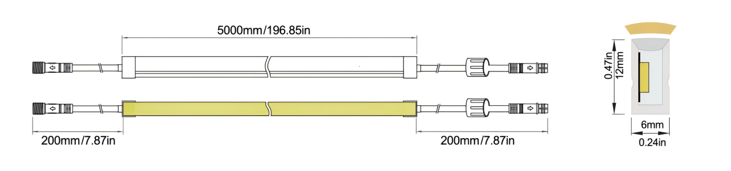 LED Neon Flex Side View-S：6X12 IP68 Solid Waterproof Technical Specifications