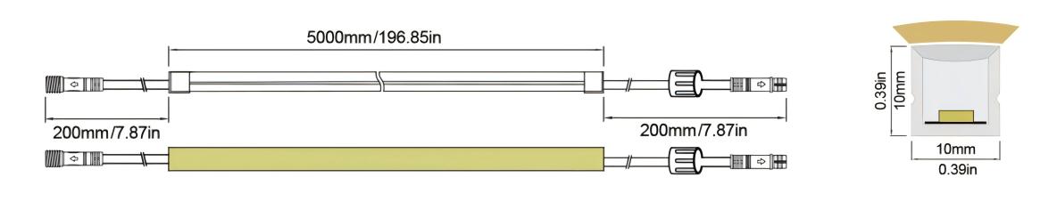 LED Neon Flex Top View-S：10X10 IP68 Solid Waterproof Technical Specifications