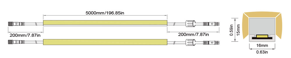 LED Neon Flex 3-Face View-L：16X15 IP68 Solid Waterproof Technical Specifications