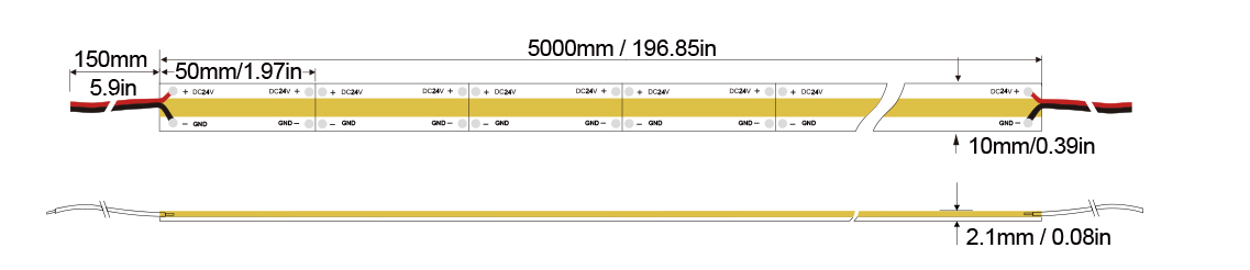 Single Color COB Series:COB-480D-10MM-24V IP20-IP65-IP67-IP68 Technical Specifications