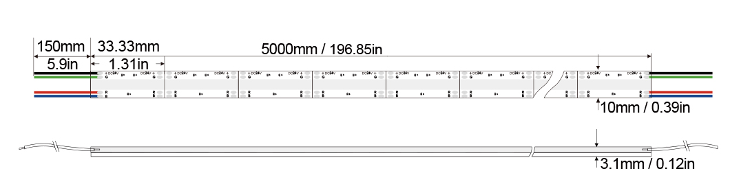 RGB Color COB Series: COB-630D-10MM-24V IP20-IP65-IP67-IP68 Technical Specifications