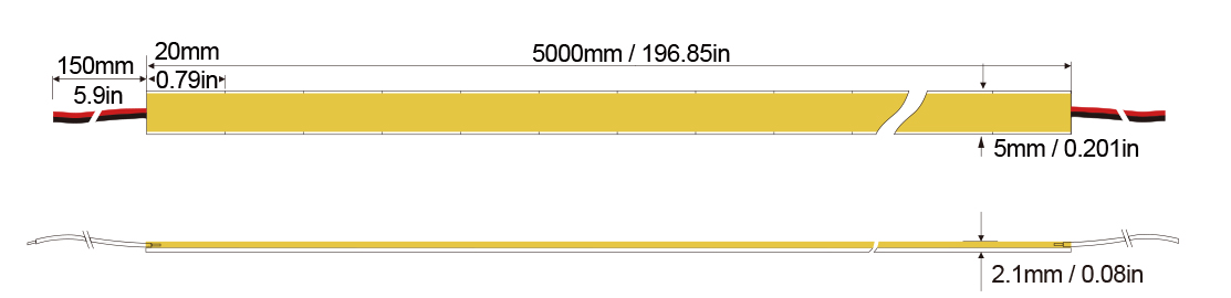Mini Cutting COB Series : COB-400D-5MM-24V  IP20-IP65-IP67-IP68 Technical Specifications