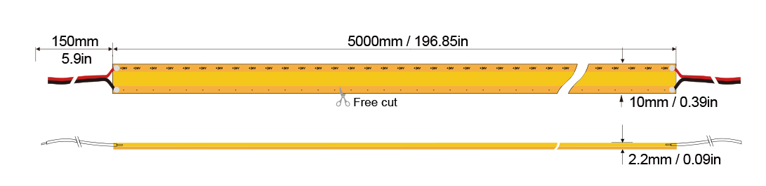 Free Cutting COB Series :COB-528D-10MM-24V IP20-IP65-IP67-IP68 Technical Specifications