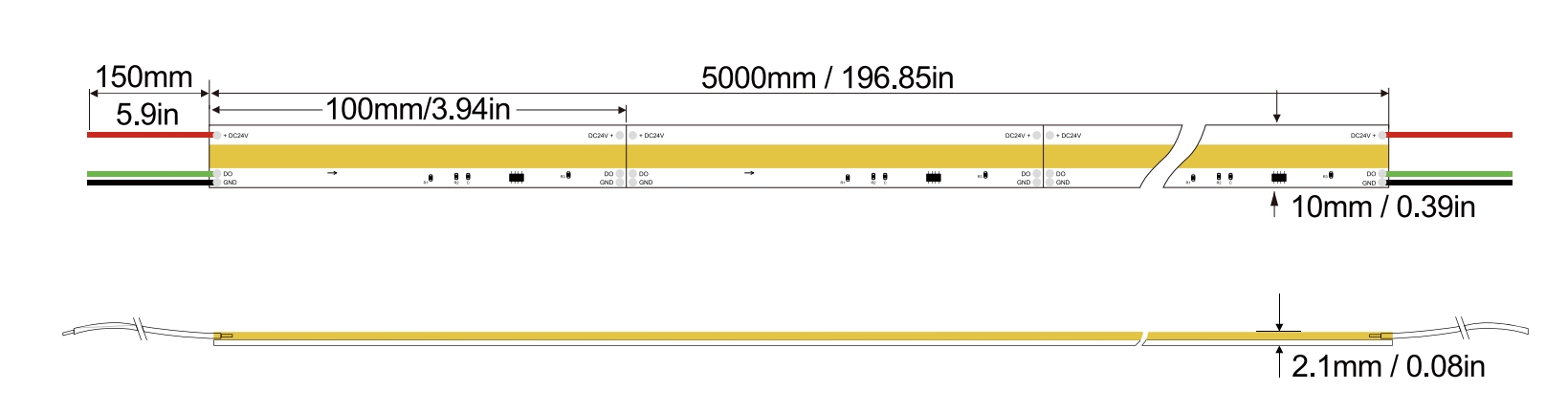 Pixel White COB Series :COB-420D-10MM-24V  IP20-IP65-IP67-IP68 Technical Specifications