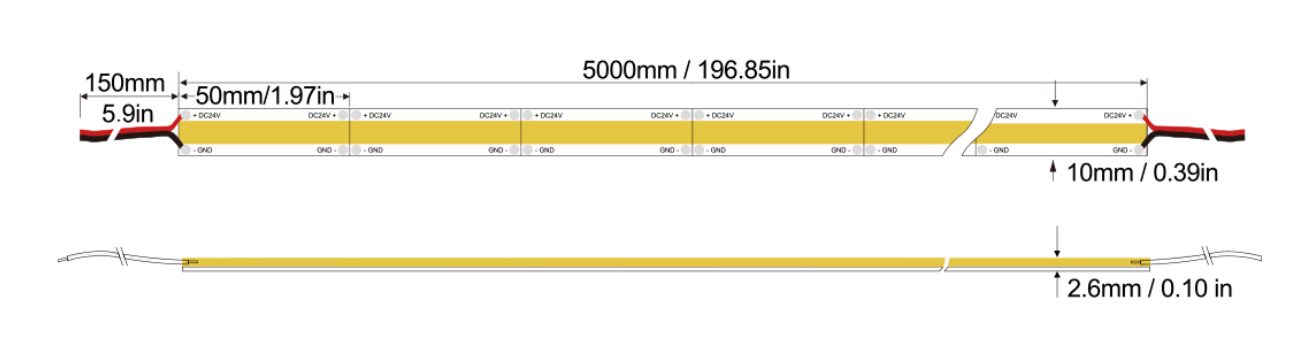 高显色指数系列：COB-640D-10MM-24V Technical Specifications