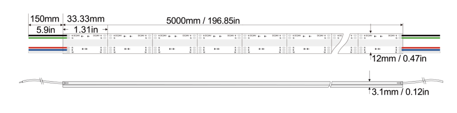 RGBW系列：COB-840D-12MM-24V Technical Specifications