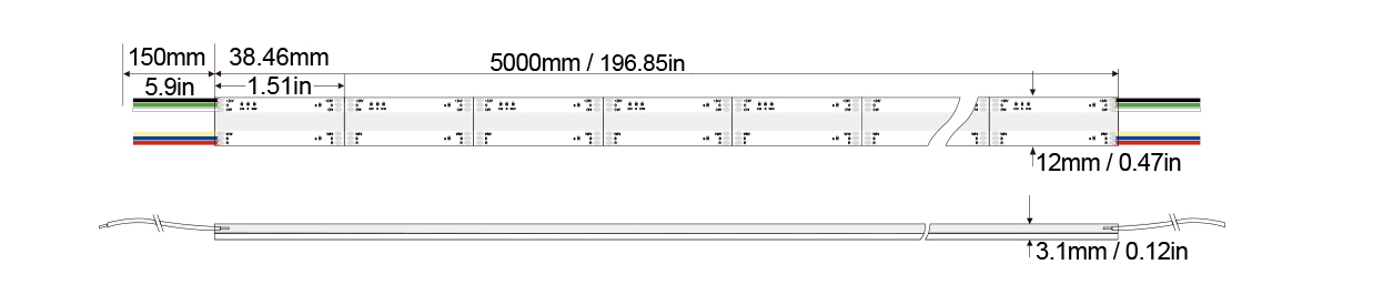 RGB&CCT系列：COB-910D-12MM-24V Technical Specifications