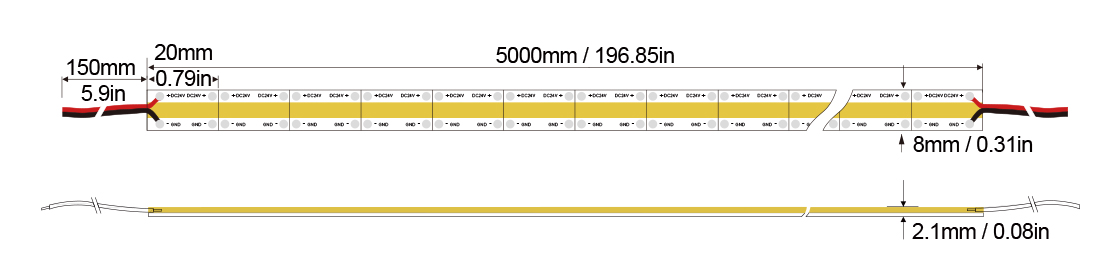 超短剪切系列:COB-400D-8MM-24V Technical Specifications