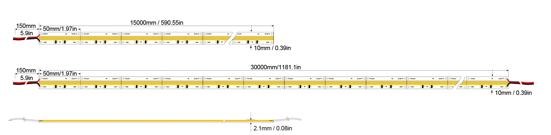 恒流系列: COB-480D-10MM-24V Technical Specifications