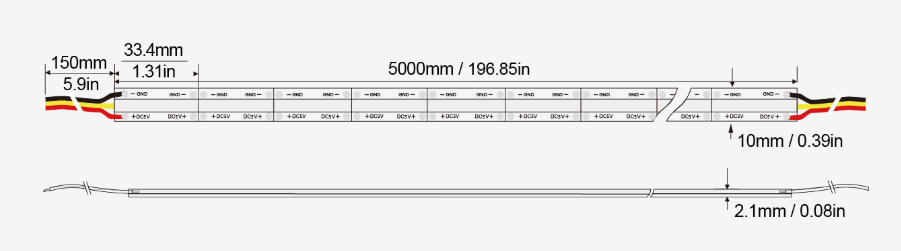 RGB幻彩系列:COB-240D-10MM-5V Technical Specifications